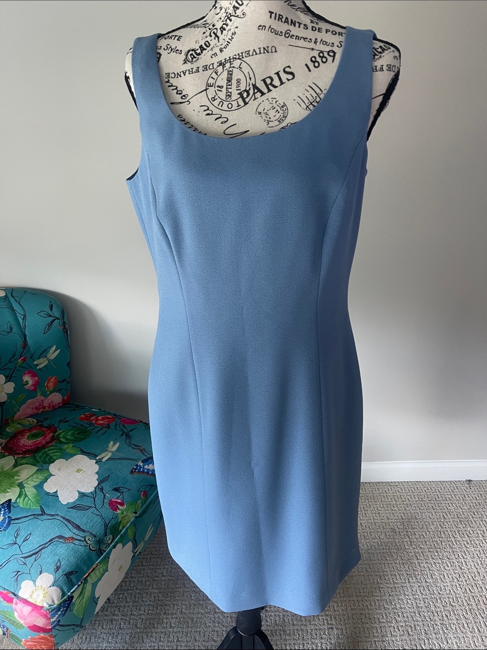 Tahari Powder Blue Sleeveless Midi Sheath Dress